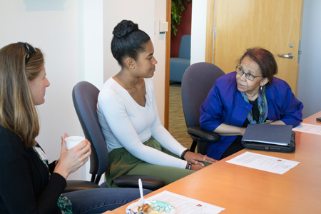 Shirley Malcolm speaks with students and faculty during her visit.