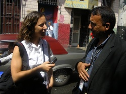 Alexandra interviewing local doctor in Barrito Catia