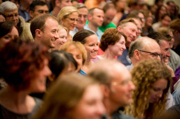 Students laughing in lecture