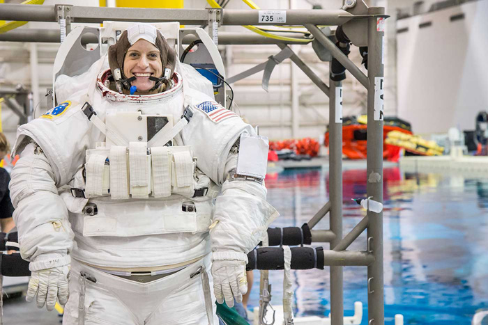 Kate Rubins in a space suit