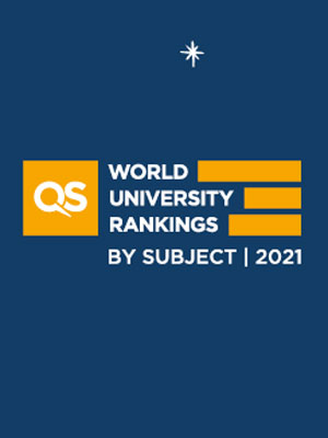 Banner for QS World Ranking by Subject 2021 Graphic rocket flying with different school subject materials flying out of it. 